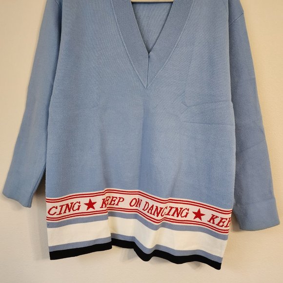 SANDRO Women Sweater Keep On Dancing Slogan Sweater in Blue, L, V Neck,Casual - Picture 6 of 16